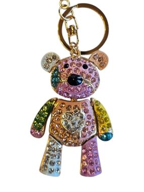 Teddy Bear Multicolor Crystal Goldplated Bag Charm Key Holder